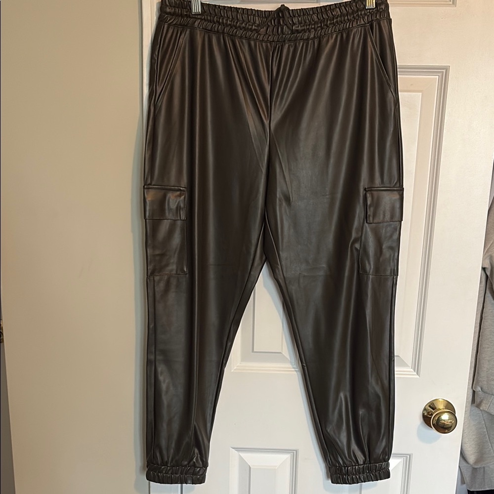 Black Faux Leather Joggers